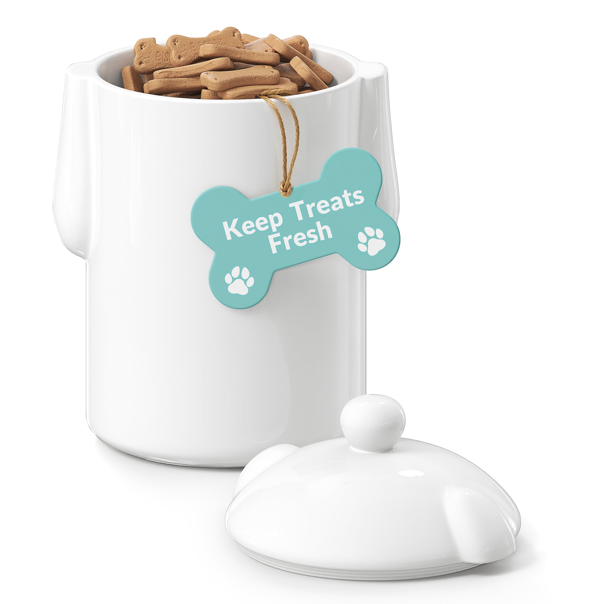 Barnyard Designs Large Dog Treat Container Airtight Cute Dog Treat Jar Large Dog Treat Containers with Lids Rustic Dog Treat Storage Container Ceramic Treat Jars for Kitchen Counter White Dog