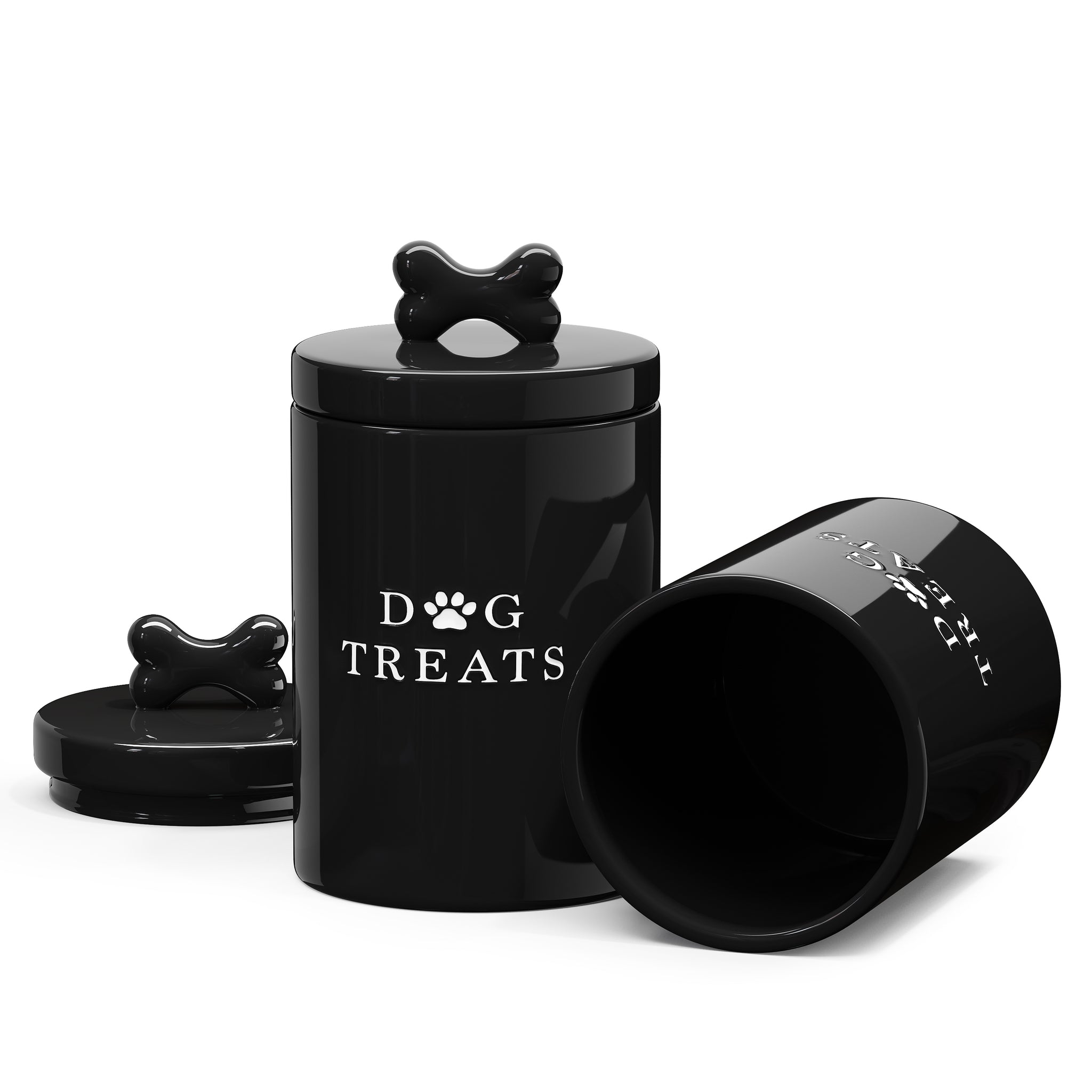 Barnyard Designs Large Dog Treat Container Airtight Cute Dog Treat Jar Large Dog Treat Containers with Lids Rustic Dog Treat Storage Container Ceramic Dog Treat Jars for Kitchen Counter Black