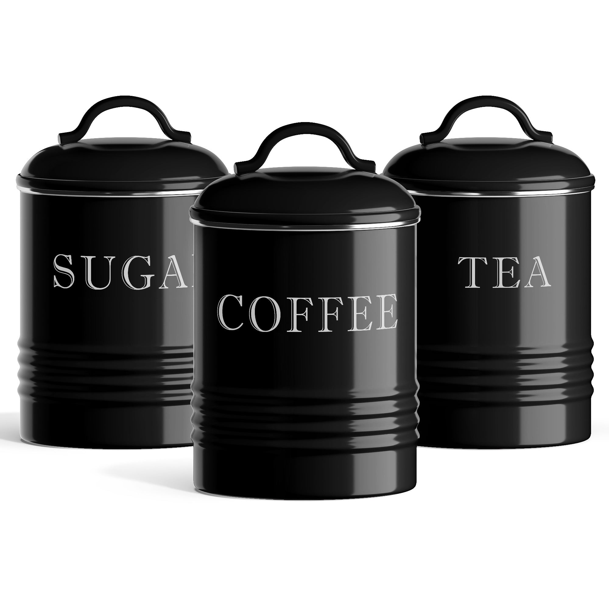 Vintage Inspired 3-Piece Metal Food Storage Canister Set - White and Black