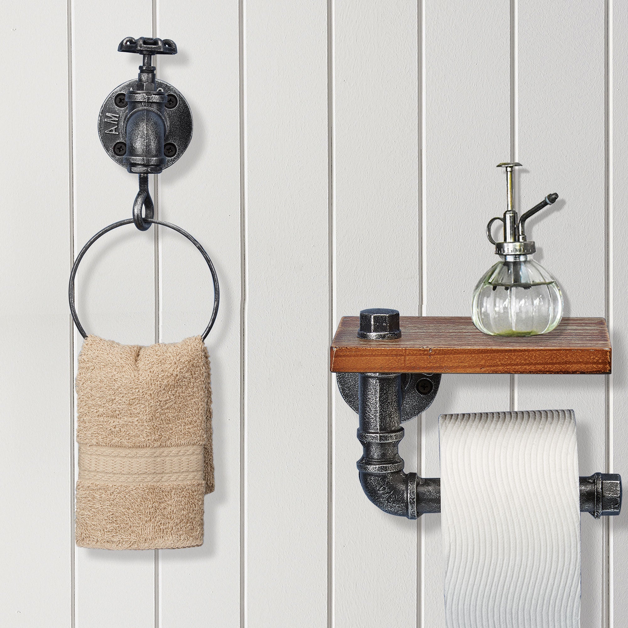 Barnyard Designs Industrial Towel Ring, Rustic Vintage Decorative Hand  Towel Holder, 8” x 7” x 4.5”