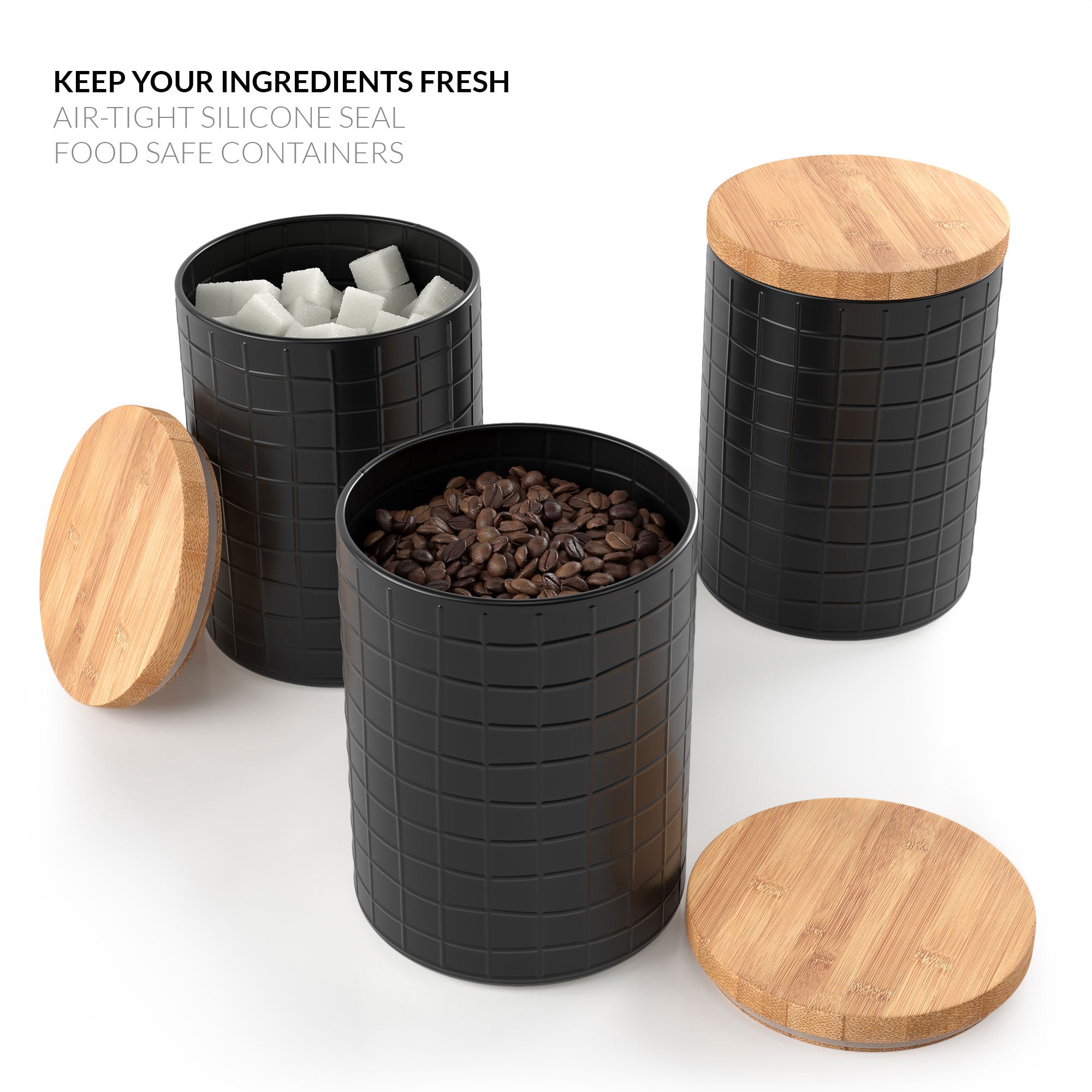Country Kitchen Canister Set with Black Letter Decor