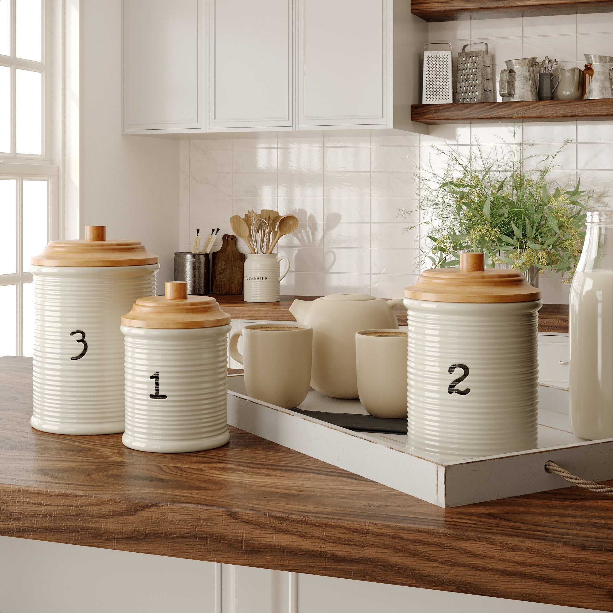 Ceramic Canister Set - Kitchen Canisters - Kitchen Containers - Set of 3
