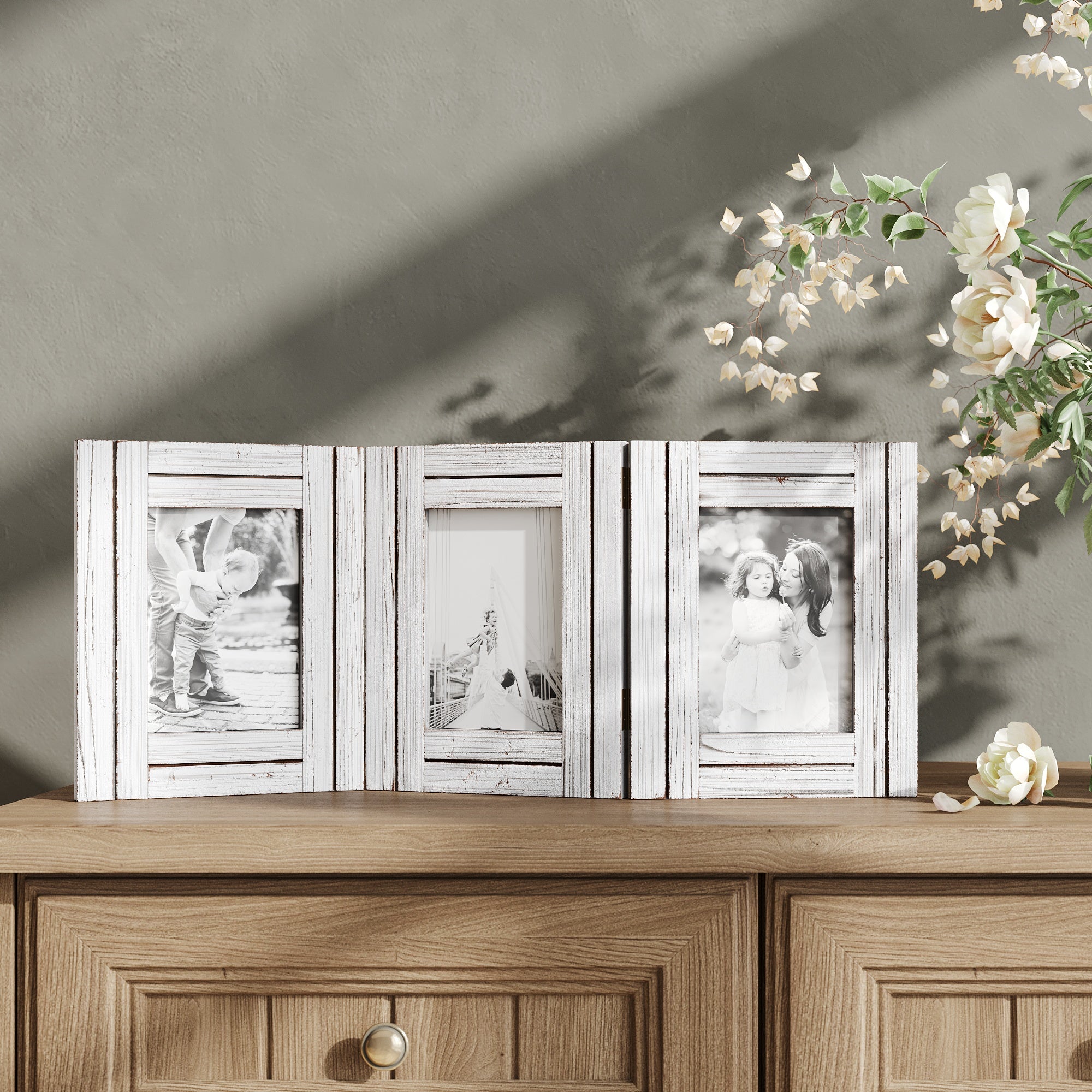 Collage Picture Frames from Rustic Distressed Wood: Holds Four 4x6 Photos:  Ready to Hang. Shabby Chic, Driftwood, Barnwood, Farmhouse, Reclaimed Wood