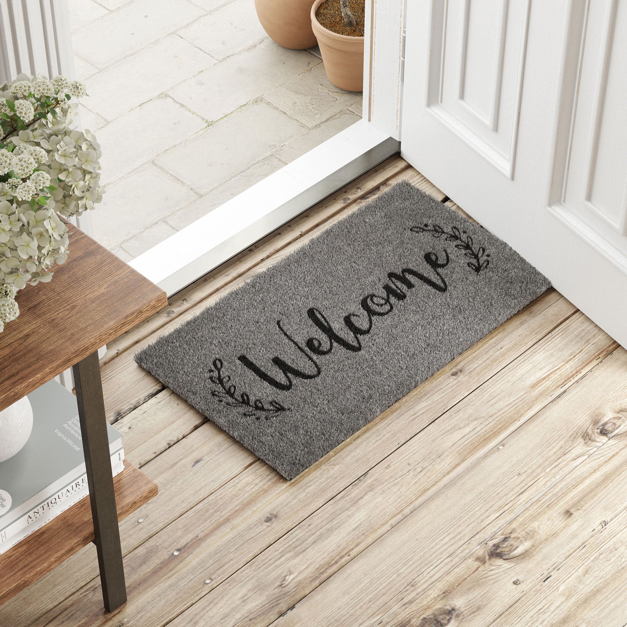 Barnyard Designs 'Welcome' Half Moon Doormat Welcome Mat for Outdoors, Large Front Door Entrance Mat, 30x17, Brown